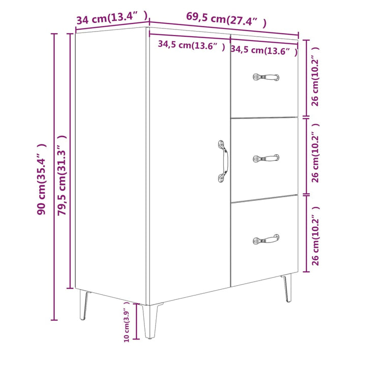 skænk 69,5x34x90 cm konstrueret træ brun egetræsfarve