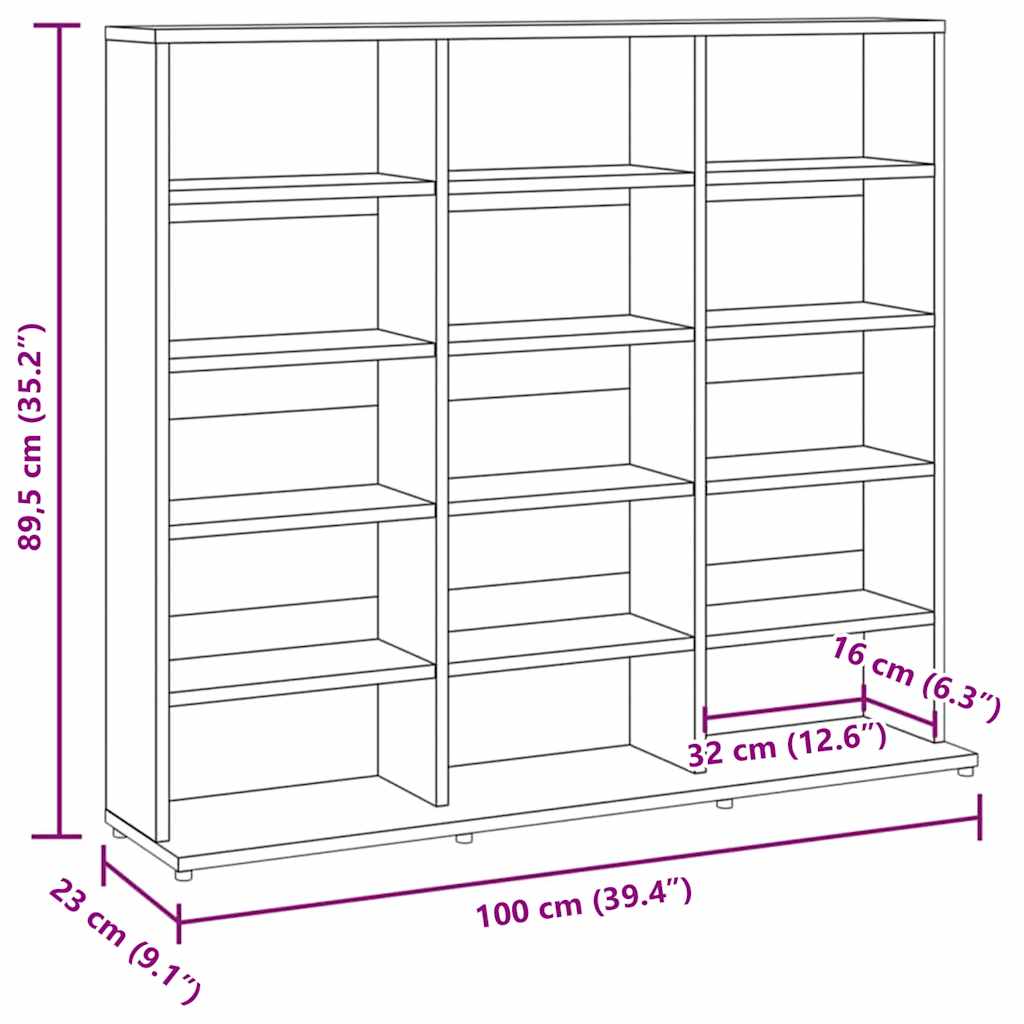 cd-reol 100x23x89,5 cm konstrueret træ røget egetræsfarve