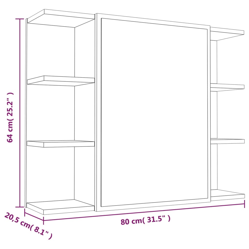 badeværelsesskab + spejl 80x20,5x64 cm konstrueret træ røget eg