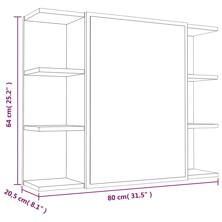 badeværelsesskab + spejl 80x20,5x64 cm konstrueret træ røget eg