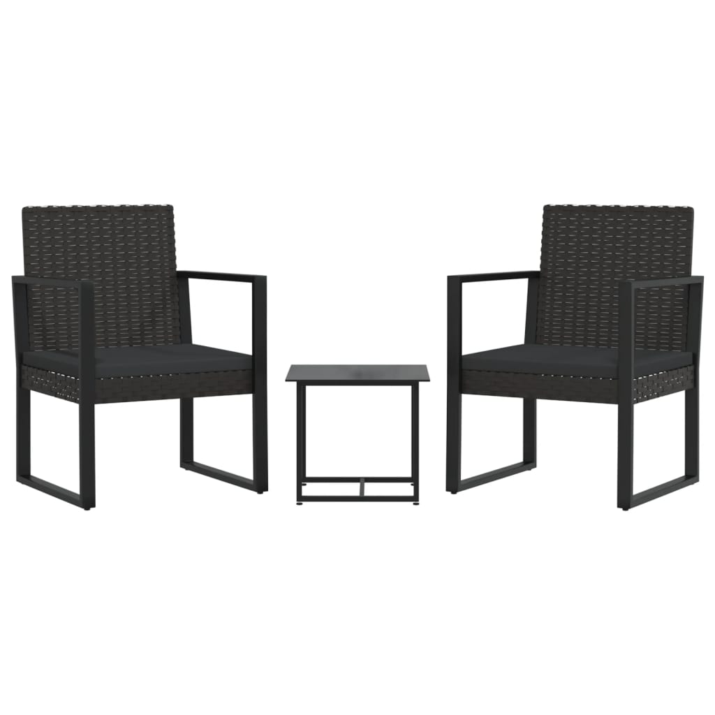 loungesæt til haven 3 dele med hynder polyrattan sort