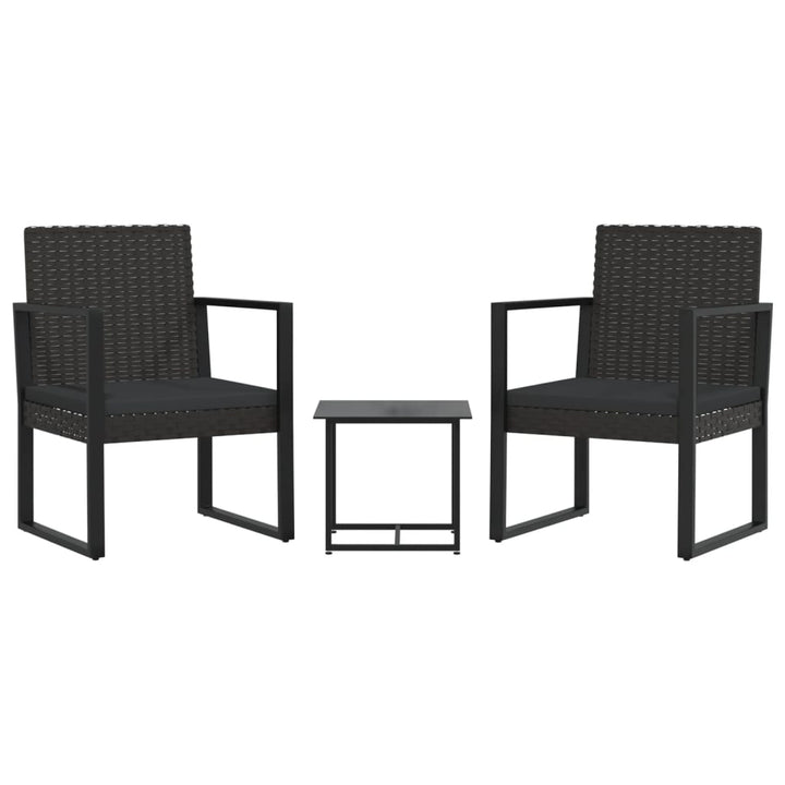 loungesæt til haven 3 dele med hynder polyrattan sort