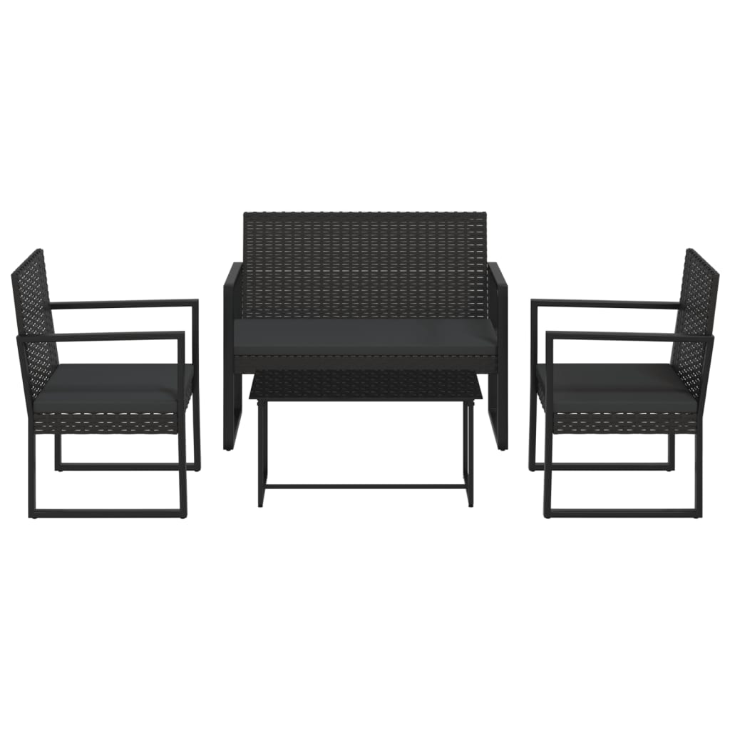 loungesæt til haven 4 dele med hynder polyrattan sort