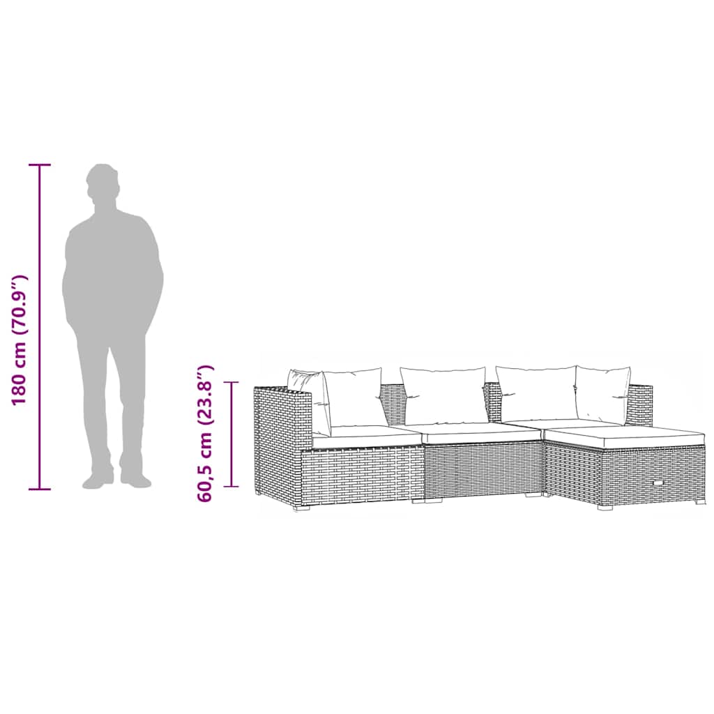 haveloungesæt 4 dele med hynder polyrattan brun