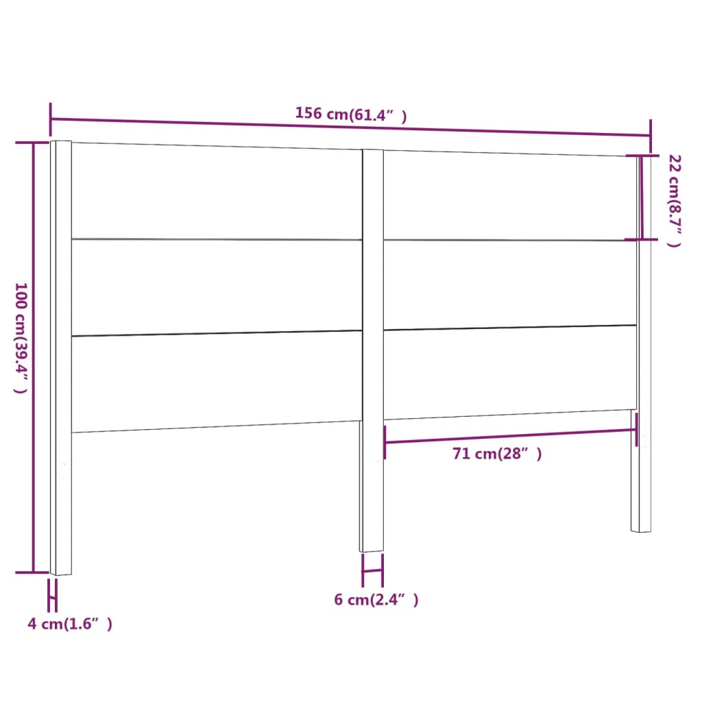 sengegærde 156x4x100 cm massivt fyrretræ hvid