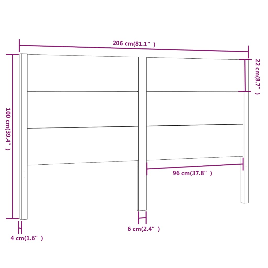 sengegærde 206x4x100 cm massivt fyrretræ hvid