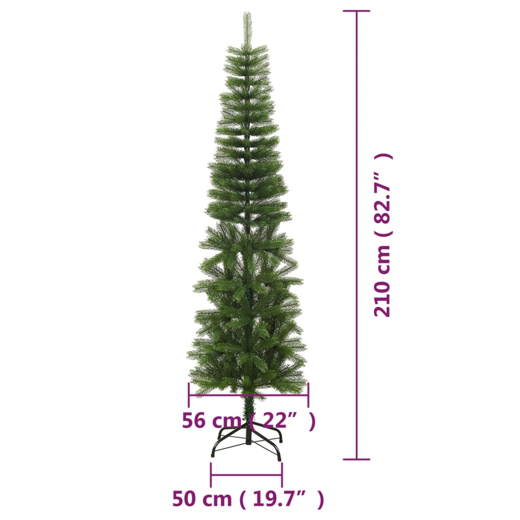 kunstigt smalt juletræ med juletræsfod 210 cm PE
