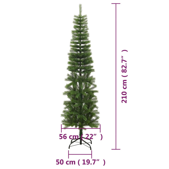 kunstigt smalt juletræ med juletræsfod 210 cm PE