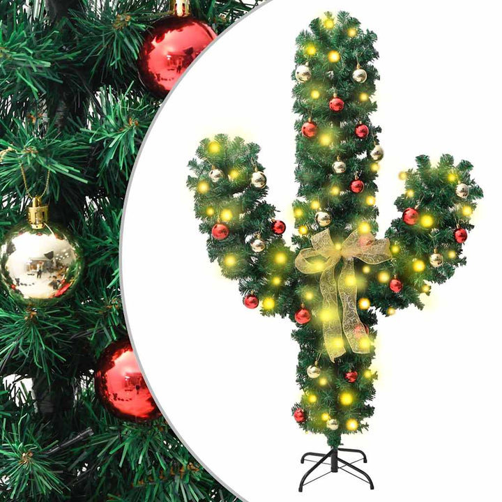 julekaktus med fod og LED-lys 210 cm PVC grøn