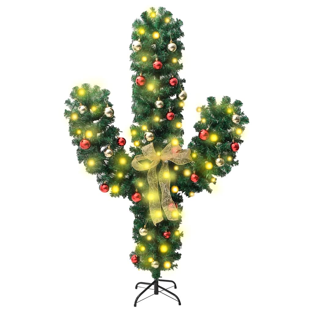 julekaktus med fod og LED-lys 210 cm PVC grøn