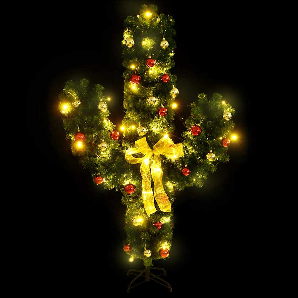 julekaktus med fod og LED-lys 210 cm PVC grøn