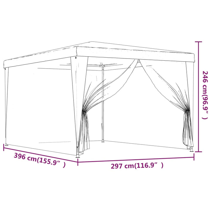 festtelt med 4 sidevægge 3x4 m trådnet HDPE blå