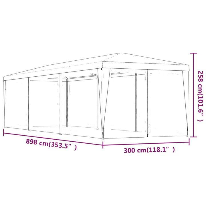 festtelt med 8 sidevægge 3x9 m trådnet HDPE rød
