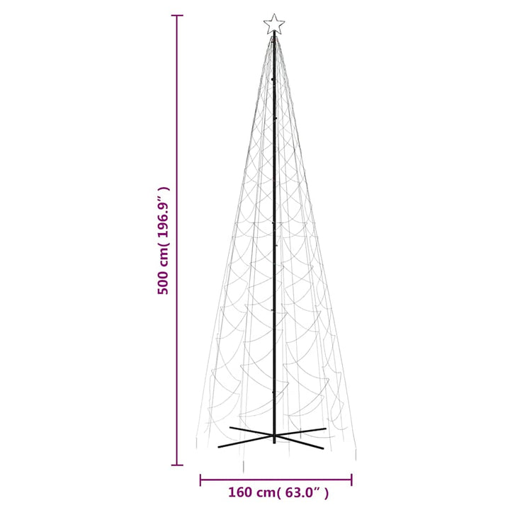 kegleformet juletræ 160x500 cm 1400 LED'er farverigt lys