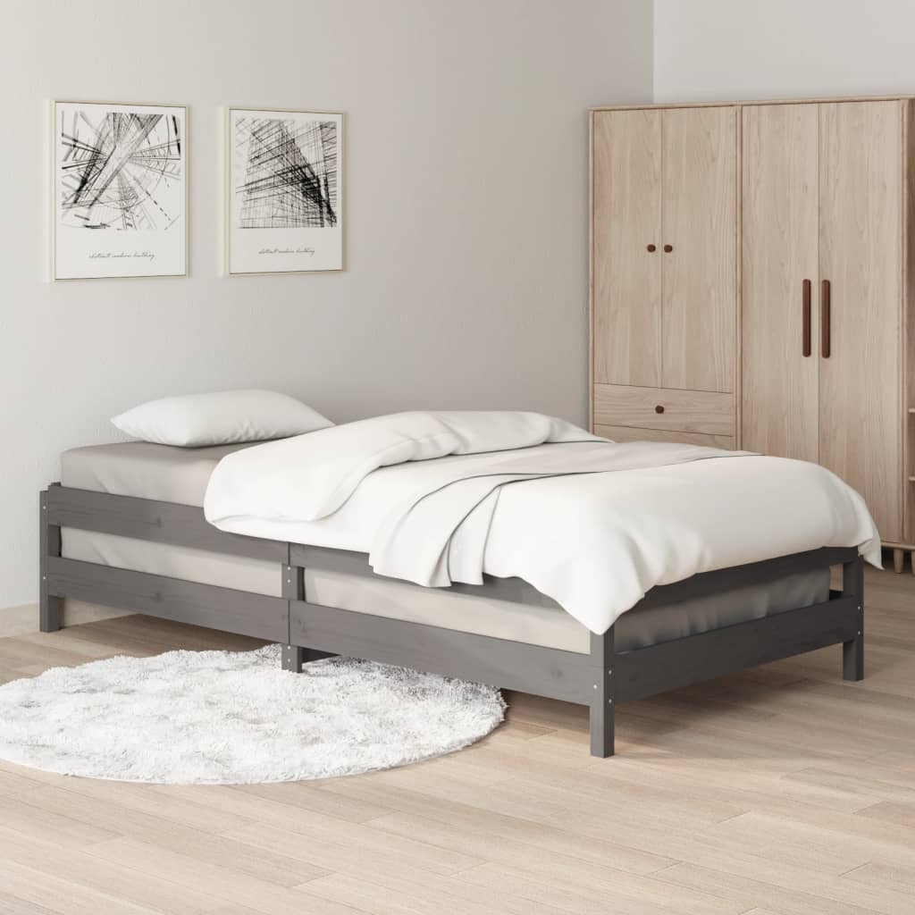 stabelbar seng 75x190 cm massivt fyrretræ grå