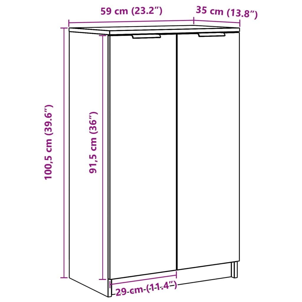 skoskab 59x35x100,5 cm konstrueret træ hvid højglans