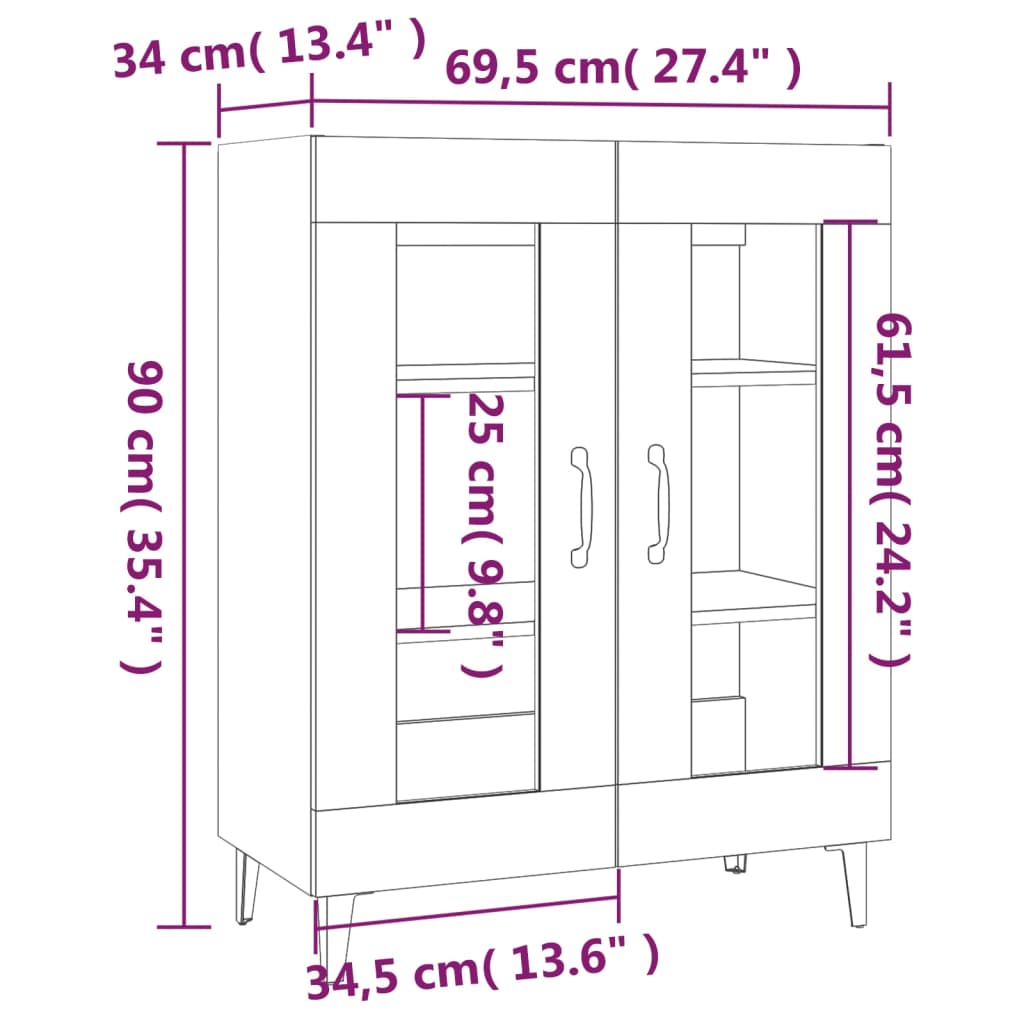 skænk 69,5x34x90 cm konstrueret træ sonoma-eg