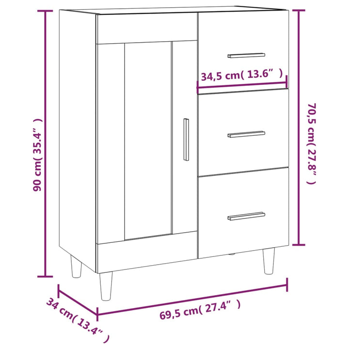 skænk 69,5x34x90 cm konstrueret træ hvid