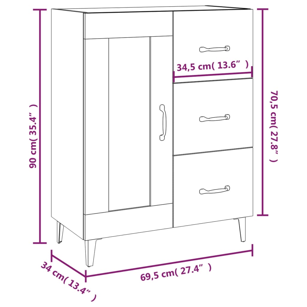 skænk 69,5x34x90 cm konstrueret træ sonoma-eg