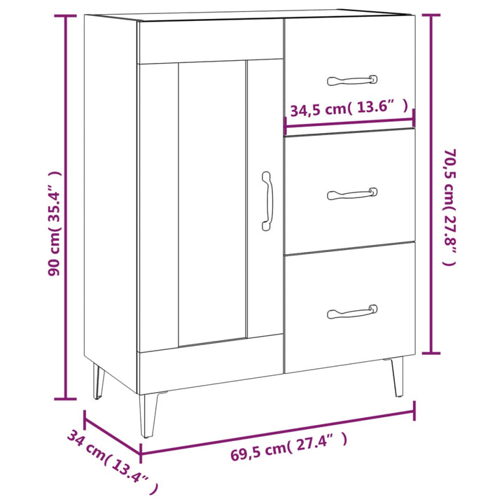 skænk 69,5x34x90 cm konstrueret træ betongrå