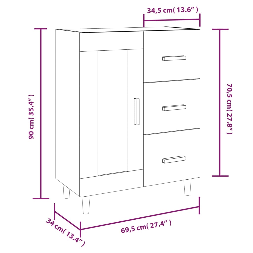 skænk 69,5x34x90 cm konstrueret træ sonoma-eg