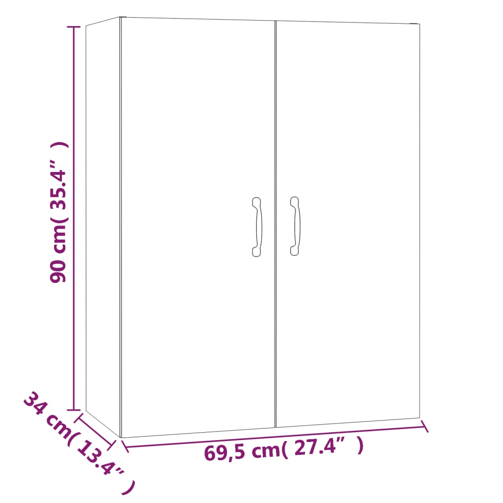 vægskab 69,5x34x90 cm konstrueret træ hvid