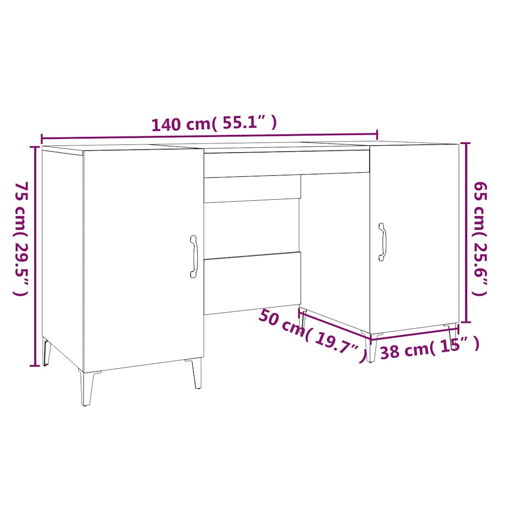 skrivebord 140x50x75 cm konstrueret træ betongrå
