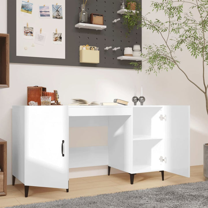 skrivebord 140x50x75 cm konstrueret træ hvid højglans