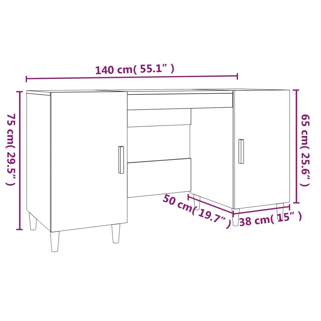 skrivebord 140x50x75 cm konstrueret træ grå sonoma-eg
