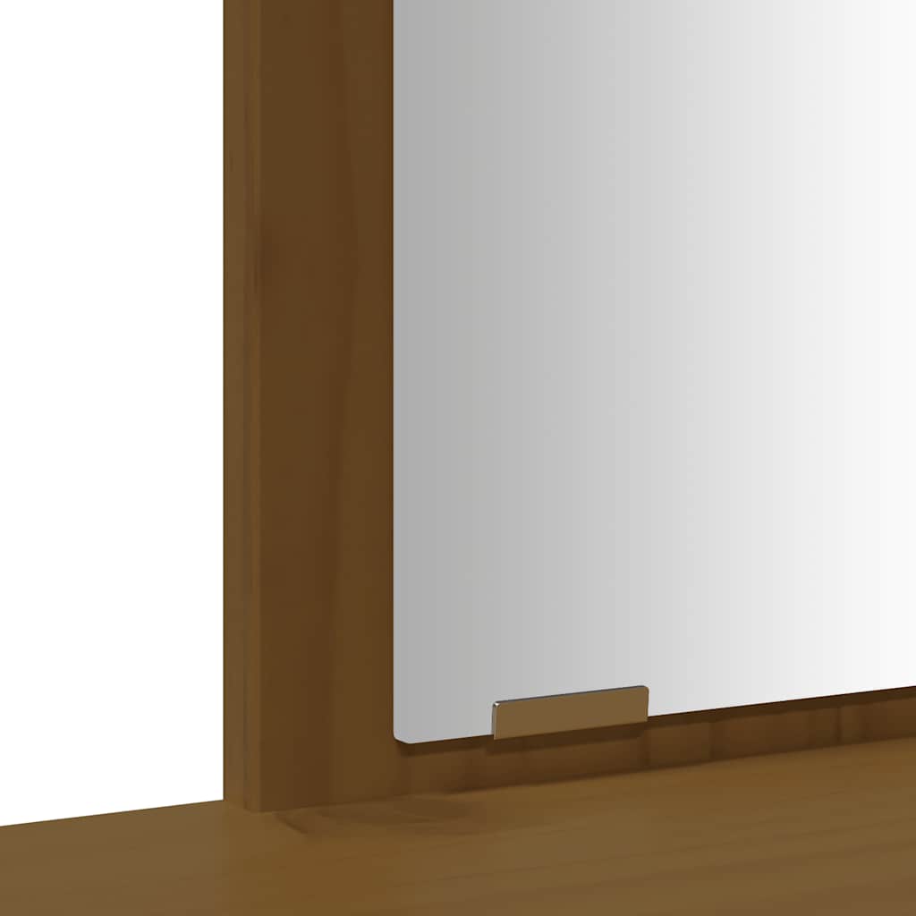 makeupbord med spejl massivt fyrretræ gyldenbrun