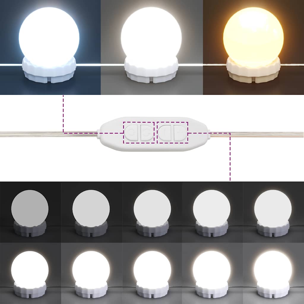 makeupbordssæt med LED-lys massivt fyrretræ gyldenbrun