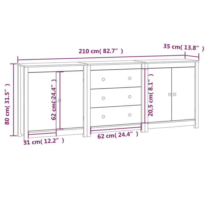 skænk 210x35x80 cm massivt fyrretræ