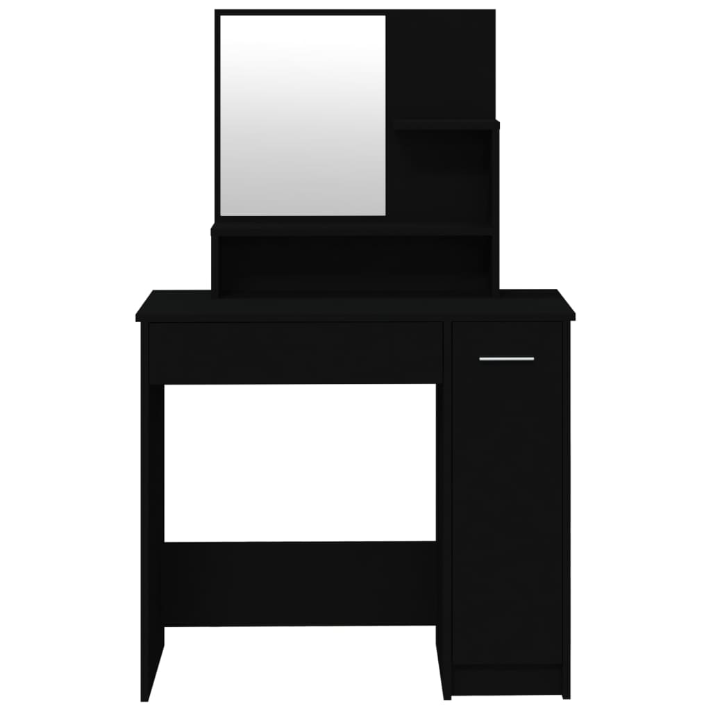 makeupbord med spejl og bænk 86,5x35x136 cm sort