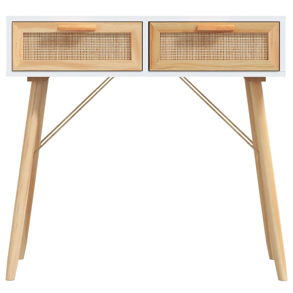 konsolbord 80x30x75 cm massivt fyrretræ og naturlig rattan hvid