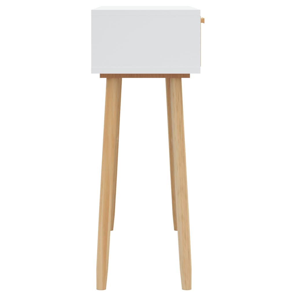 konsolbord 80x30x75 cm massivt fyrretræ og naturlig rattan hvid
