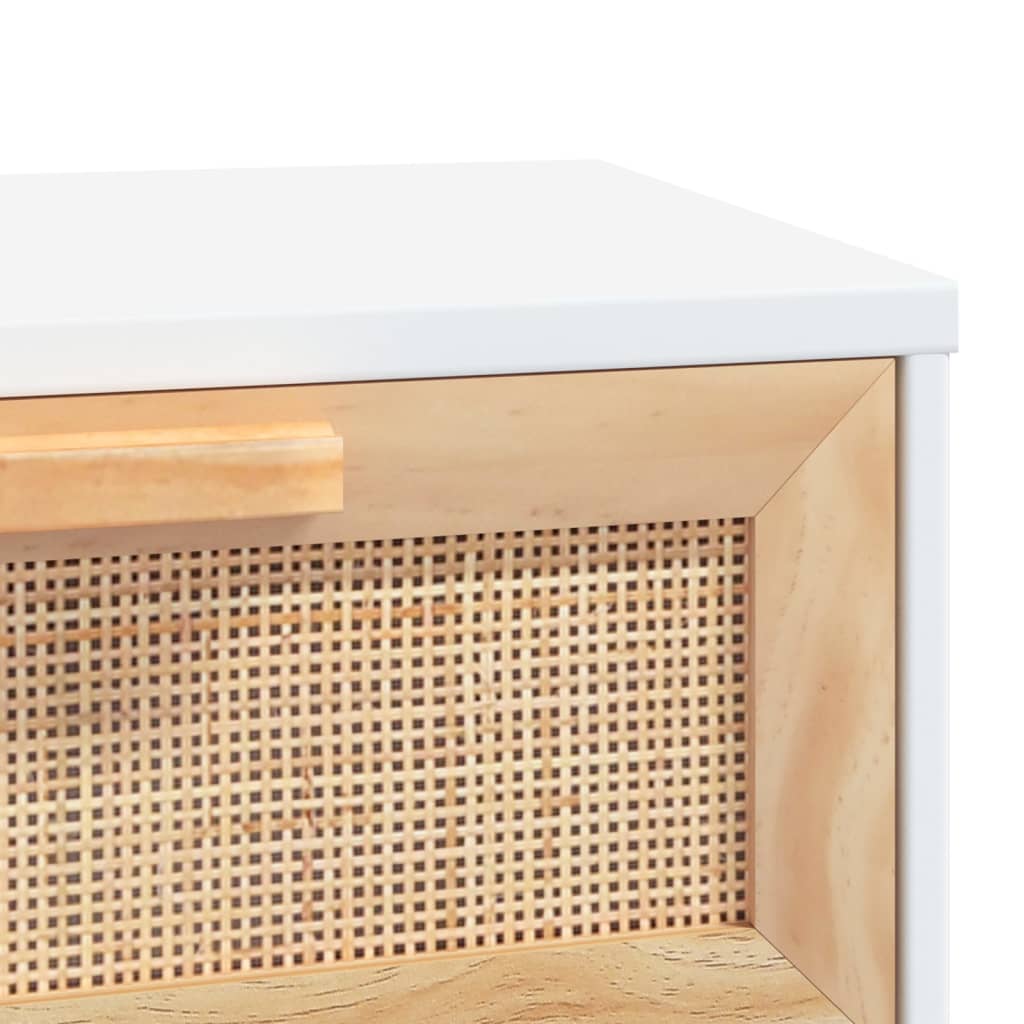 konsolbord 80x30x75 cm massivt fyrretræ og naturlig rattan hvid