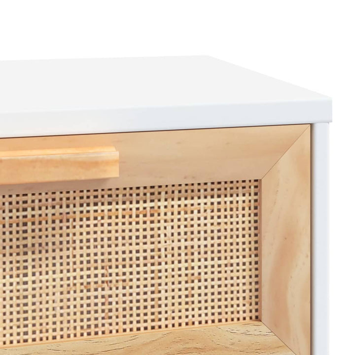 konsolbord 80x30x75 cm massivt fyrretræ og naturlig rattan hvid