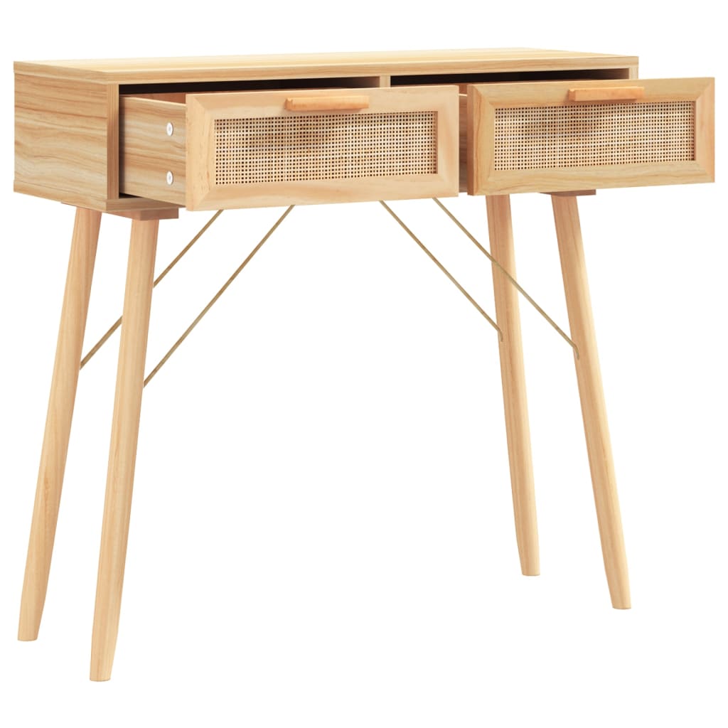 konsolbord 80x30x75 cm massivt fyrretræ naturlig rattan brun