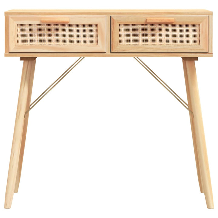 konsolbord 80x30x75 cm massivt fyrretræ naturlig rattan brun