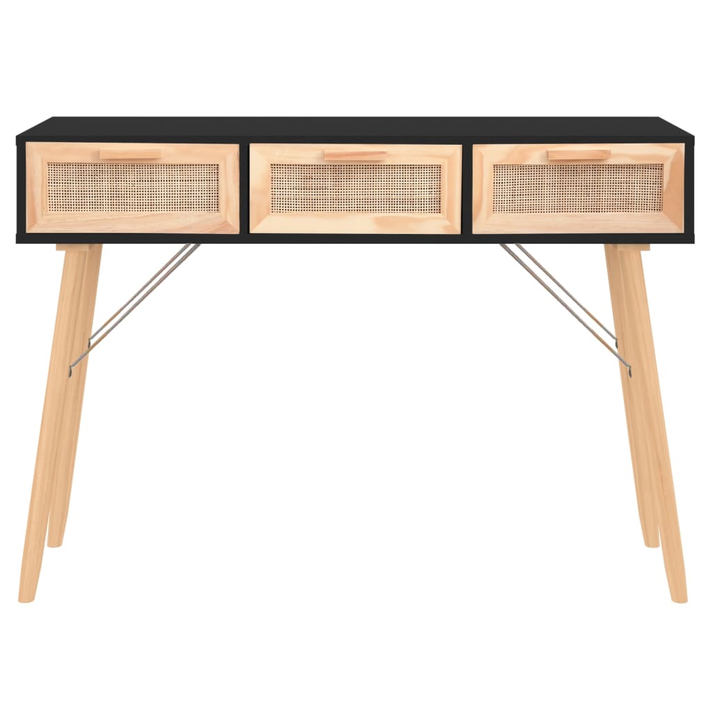 konsolbord 105x30x75 cm massivt fyrretræ naturlig rattan sort