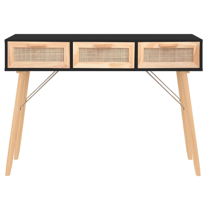 konsolbord 105x30x75 cm massivt fyrretræ naturlig rattan sort