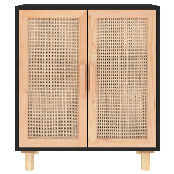 skænk 60x30x70 cm massivt fyrretræ og naturlig rattan sort