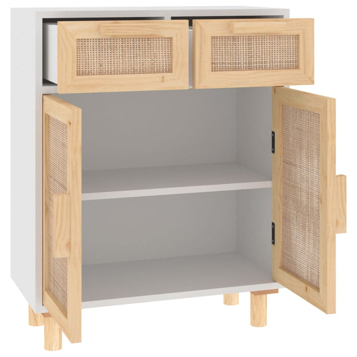 skænk 60x30x75 cm massivt fyrretræ og naturlig rattan hvid