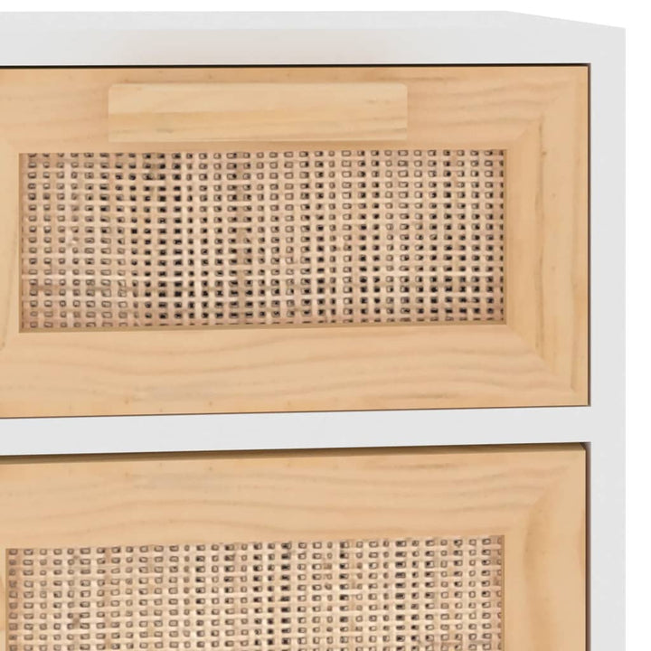 skænk 60x30x75 cm massivt fyrretræ og naturlig rattan hvid