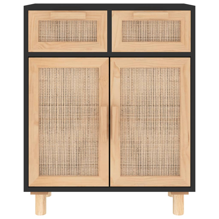 skænk 60x30x75 cm massivt fyrretræ og naturlig rattan sort