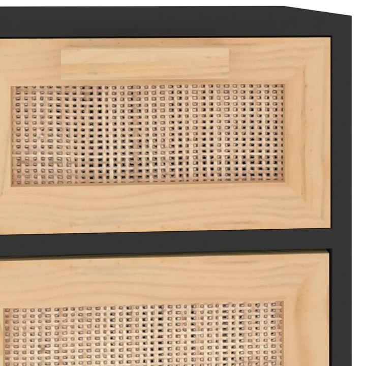 skænk 60x30x75 cm massivt fyrretræ og naturlig rattan sort