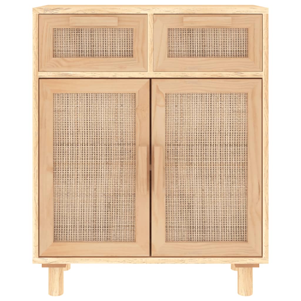 skænk 60x30x75 cm massivt fyrretræ og naturlig rattan brun