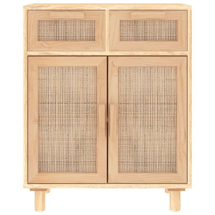 skænk 60x30x75 cm massivt fyrretræ og naturlig rattan brun
