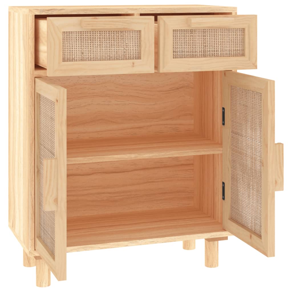 skænk 60x30x75 cm massivt fyrretræ og naturlig rattan brun