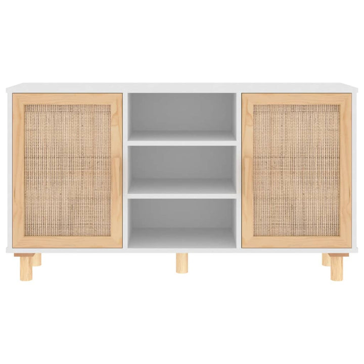 skænk 105x30x60 cm massivt fyrretræ og naturlig rattan hvid
